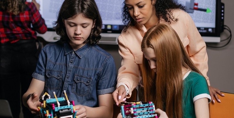 Students in robotics lab